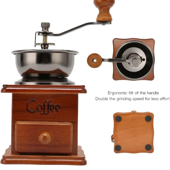 Manual Coffee Grinder, Wooden Coffee Bean Grinder with Hand Crank, Vintage Style - Picture 3 of 8